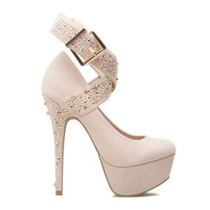 Scene by ShoeDazzle Nude Studded Platform Heels